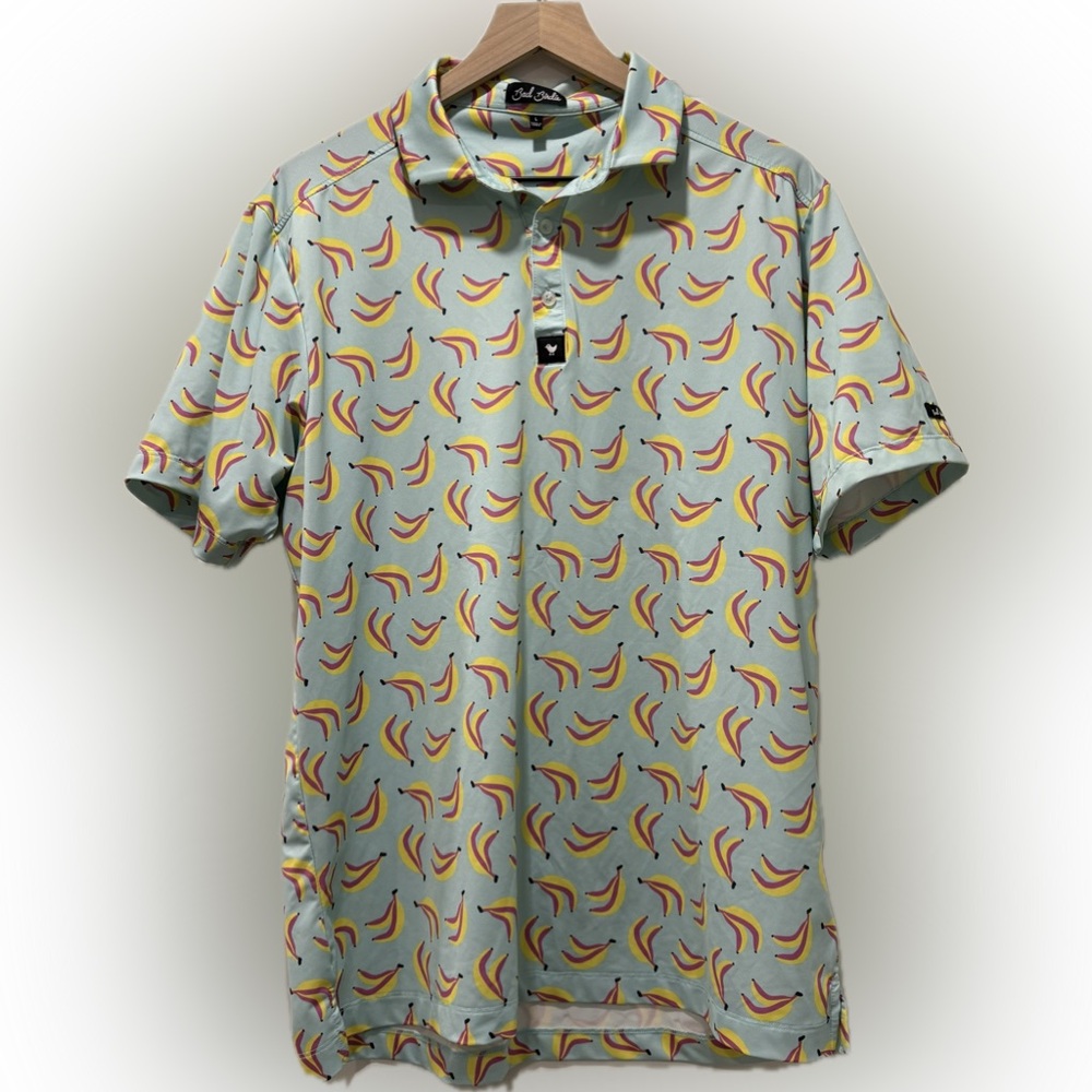 Bad Birdie Banana Print Golf Polo L Mint Green Stretch Performance Shirt